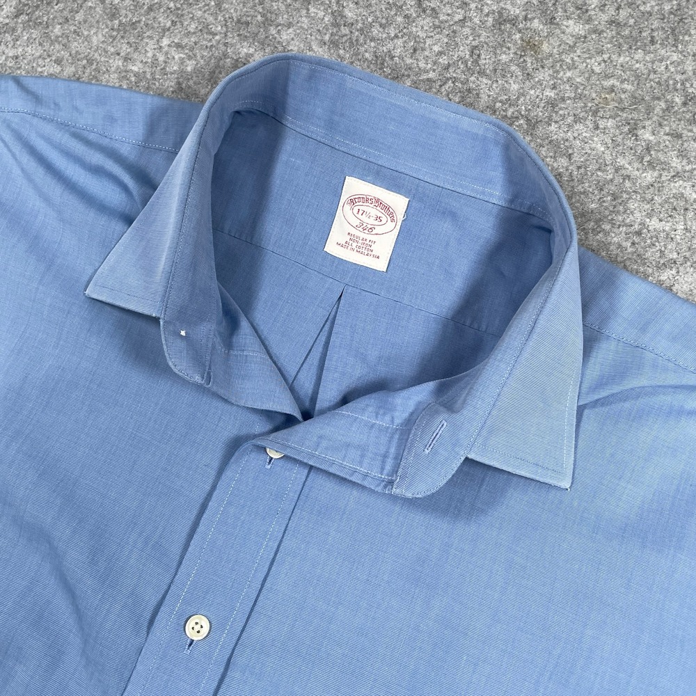 Brooks Brothers Mens Dress Shirt 17.5-35 Blue Regular Fit Non-Iron Cotton